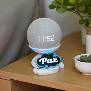 Imagem de Suporte Alexa Echo Dot 3, Dot 4 ou Dot 5. Escultura Robert Plaquinha Paz e outros. Decoração criativa, música, som, stand de mesa Amazon