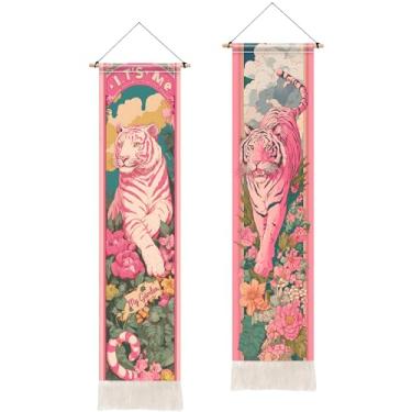 Imagem de BVBOX 2 peças de tapeçaria floral vertical, tapeçarias de borla preta para pendurar na parede vertical, decoração de casa para sala de estar, quarto