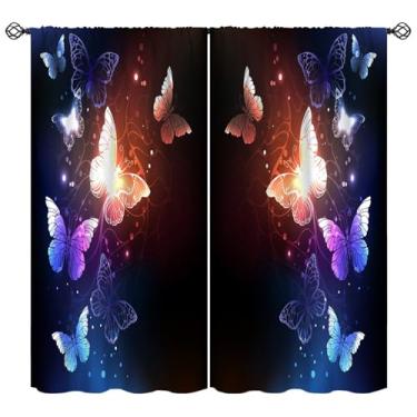 Imagem de Cortinas de borboleta para quarto de meninas, moderno, colorido, dourado, impressão, janela, cortinas para quarto, sala de estar, cozinha, café (L50 x C 114 cm) x 2 decoração