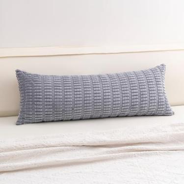 Imagem de Aegero Capas de almofada decorativas de veludo cotelê 35,5 x 91,6 cm Capas de almofada listradas macias modernas para casa de fazenda para sofá, sala de estar, sofá-cama (cinza claro)