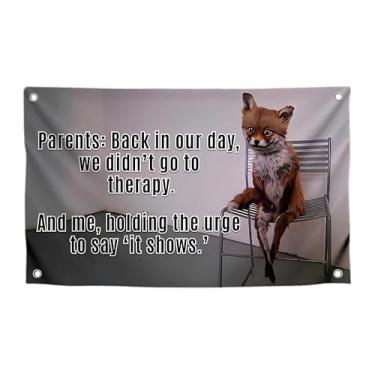 Imagem de Bandeira engraçada de 9,5 x 1,5 m com citação divertida de raposa cômica - Pôster de animal legal de poliéster na parede com quatro ilhós de latão - Faixa de parede de um lado meme humor para