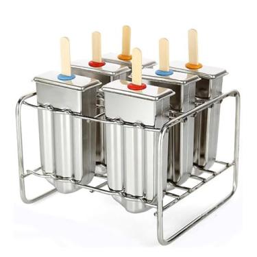 Imagem de Molde de picolé de aço inoxidável 304 com suporte de picolé de aço inoxidável com base de picolé molde de picolé de gelo faça você mesmo moldes de picolé caseiro congelado picolé molde de palito de