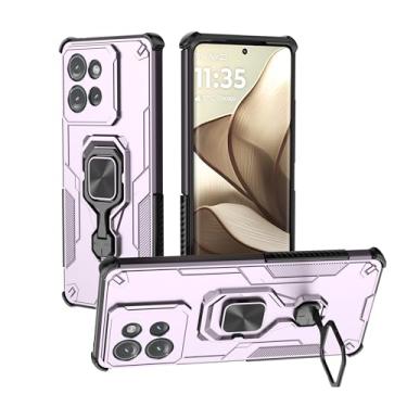 Imagem de SORAKA Capa para Motorola Edge 50 com suporte de metal rotativo de 360 graus peça magnética de ferro para suporte magnético de telefone para carro roxo