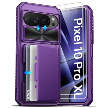 Imagem de ATATOO Capa carteira para Google Pixel 10 Pro XL com protetor de tela de vidro temperado HD [2 unidades], suporte para cartão, capa para câmera deslizante, capa rígida para Google Pixel 10 Pro XL de
