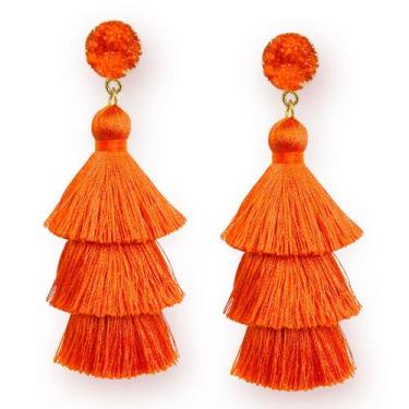 Imagem de Brincos Me&Hz Orange Tassel com franja em camadas para mulheres