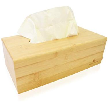 Imagem de ROYALHOUSE Capa de caixa de lenços de bambu – perfeita para banheiro, quarto, bancadas, mesas de cabeceira e escritório – Acessórios de banheiro de madeira para papel e lenços faciais – Dispensador de