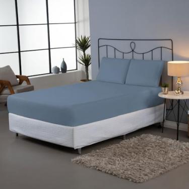 Imagem de Jogo de Lençol 3 Pçs Cama Casal Queen King Dia a Dia Simples Liso Percal 180 Fios com Elástico (Azul-petróleo, Queen (padrão dos EUA))