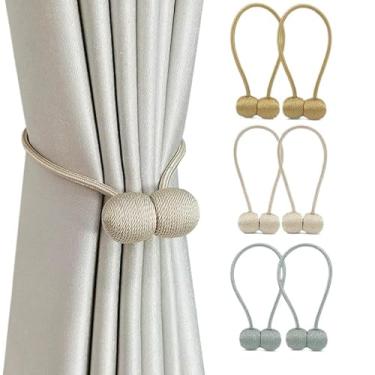 Imagem de Prendedor De Cortina,Kit 2 Enfeites De Cortina Prendedor Magnetico Gruda com Imã(Redondo,Bege)