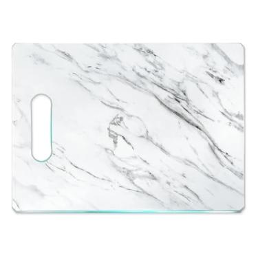 Imagem de Tábua de Carne de Vidro 35x25 - Efeito Mármore - Branco