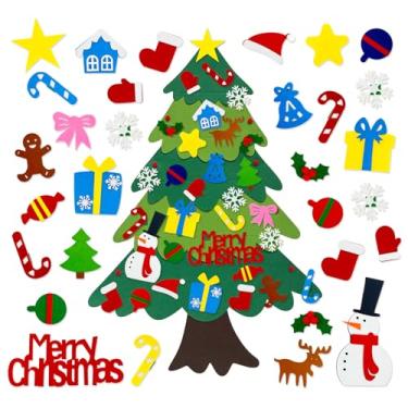 Imagem de Árvore de Natal de feltro de 9 metros com 30 ornamentos, conjunto de árvore de Natal de feltro DIY para crianças pequenas Montessori, enfeites para pendurar, conjunto de árvore faça você mesmo