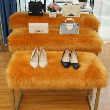 Imagem de Caminho de mesa de pelúcia de pele sintética tapete de pele de carneiro peludo decorativo para sala de estar tapetes macios decoração de janela de casa de luxo marrom 50,8 cm x 78,7 cm