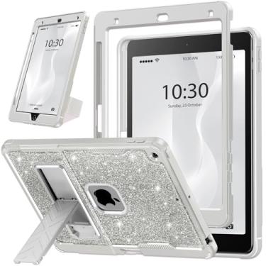 Imagem de INFILAND Capa com glitter para iPad 9ª geração (2021)/8ª geração (2020)/7ª geração (2019) 10,2 polegadas, capa protetora fofa resistente à prova de choque com suporte para crianças, meninas (prata)