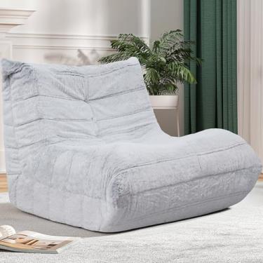 Imagem de Cansunna Bean Bag Cadeira Big Sofa Beanbag Cadeira para Adultos Cadeira Fireside Puff com Espuma de Memória para Casa, Apartamento ou Local de Jogos (Pelúcia Cinza Claro)