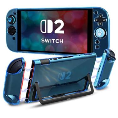 Imagem de DLseego Capa rígida protetora para Nintendo Switch 2 (2025), capa fina de policarbonato para Joy Con, controle JoyCon destacável, à prova de choque e resistente a arranhões, 4 polegares, transparente