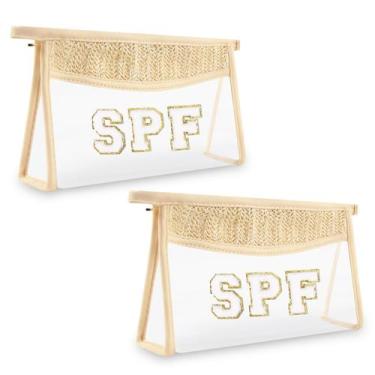 Imagem de Bolsa de maquiagem Iqimott Boho Patch Clear Letter impermeável para mu