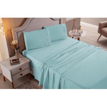 Imagem de Jogo de Cama Lençol Casal Super King 4 Peças Verde Tiffany Liso 100 % 