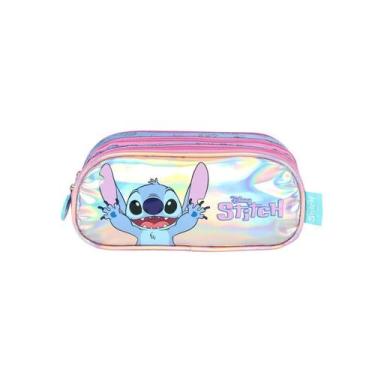 Imagem de Estojo Triplo Stitch Escolar Infantil Meninas Holografico