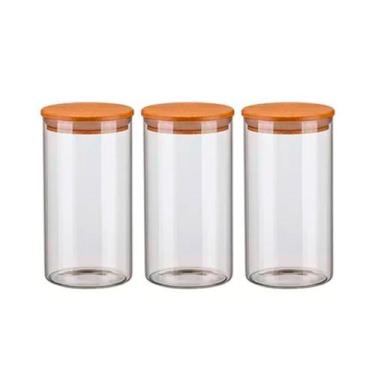 Imagem de Kit 3 Potes de Vidro Hermético 1300ml Com Tampa de Madeira Bambu Porta