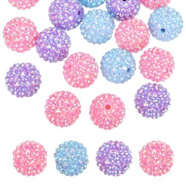 Imagem de PATIKIL Contas de strass de resina de 20 mm para caneta com contas, pacote com 30 bolas de discoteca brilhantes em pedaços redondos de chiclete para chaveiros com contas, azul/roxo claro/rosa escuro