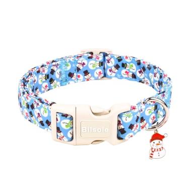 Imagem de Bilsole Coleira de Natal para cães fofa, durável, boneco de neve, com fivela de plástico para meninas, meninos, filhotes, cães pequenos