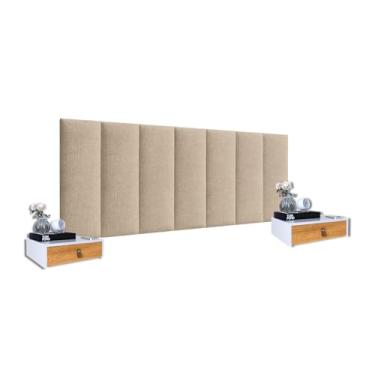 Imagem de Kit 2 Mesas De Cabeceira 1 Gavetas + Cabeceira Modular 7un 45x20 Bege Adesiva (Off-White/Nature - Bege)