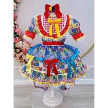 Imagem de Vestido Infantil Junino Arraiá Caipira com Estampa Colorida e Detalhes