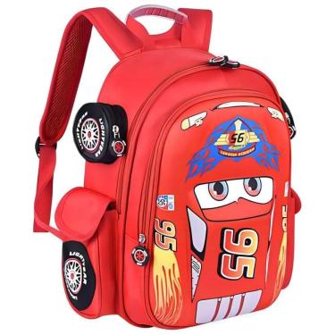 Imagem de Mochila Escolar Infantil 33cm QWZY Carros para Meninos e Meninas, Vermelho
