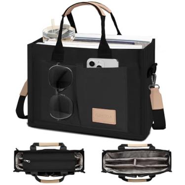 Imagem de Sacolas femininas de lona, bolsa transversal com bolsos, alça superior, bolsa de ombro para mulheres, Z-grande, preta