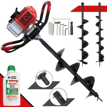 Imagem de Trado Motorizado Anmax GD520B À Gasolina 2T 52cc 2,2HP 7.000rpm Perfurador de Solo Profissional Com Brocas 80x10cm 80x15cm 80x20cm + ÓLEO STIHL 2T