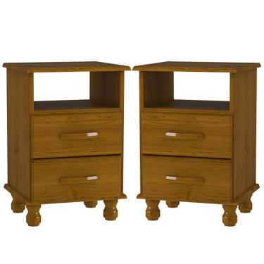 Imagem de Kit 2 Mesas de Cabeceira 2 Gavetas 100% Madeira Maciça Veneza