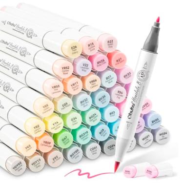 Imagem de Honolulu B Marcadores Artísticos Dual Tip 48 Cores Pastel À Base de Álcool - Canetas Profissionais Pincel e Ponta Fina para Desenho, Ilustração, Manga e Design