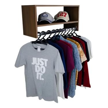 Imagem de Cabideiro Arara de Parede para Roupas 60cm com Nicho Madeira MDF Metal Quarto Closet Loja (Marrom)