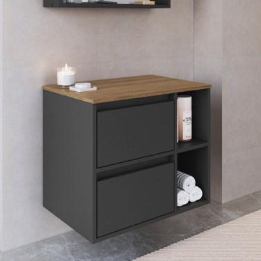 Imagem de Gabinete de Banheiro Suspenso 60cm com 2 Nichos 1 Porta Basculante e 1 Gaveta sem Cuba Mel/Grafite