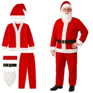 Imagem de Fantasia Papai Noel Masculina Completa 5 Peças com Casaco, Calça, Gorro e Cinto Adulto