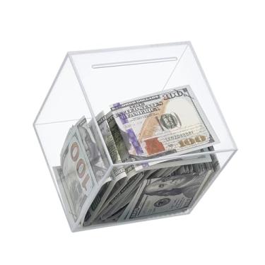 Imagem de Cofrinho transparente de acrílico, à prova de estilhaçamento, transparente para moedas e dinheiro, pote de economia visual para crianças e adultos, design não aberto (transparente, médio)
