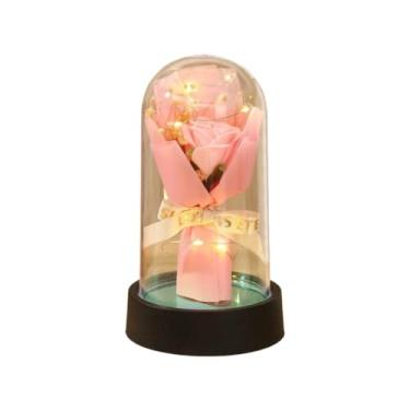 Imagem de Rosa Encantada com Luz LED em Cúpula de Acrílico – Flor Eterna Decorativa e Presente Romântico(Grande Rosa)
