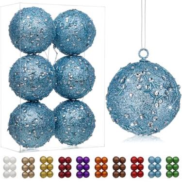 Imagem de Enfeites de bolas de Natal grandes de 8 cm, 6 peças, enfeites de Natal grandes e azuis claros à prova de estilhaçamento para árvore de Natal com glitter, enfeites de árvore de Natal grandes para