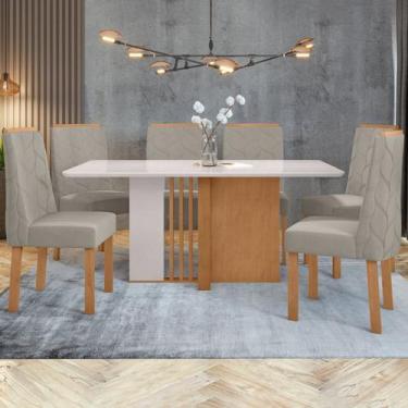 Imagem de Conjunto Sala de Jantar 6 Lugares Retangular Tampo MDF Mesa e Cadeiras