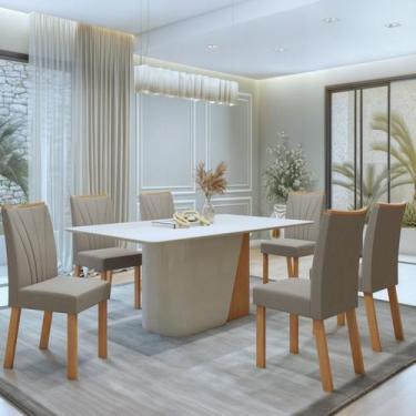 Imagem de Conjunto Sala de Jantar 6 Lugares Retangular Tampo MDF Mesa Luar com C