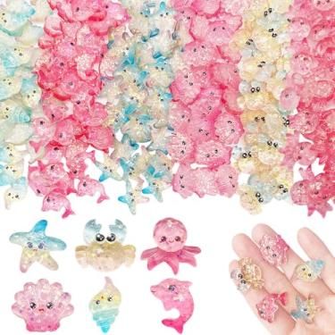 Imagem de JINDUODUO 60 peças de berloques de resina plana para artesanato, lindos berloques de slime a granel DIY kit de fabricação de artesanato, pingentes mistos de fundo plano para geleca (oceano)