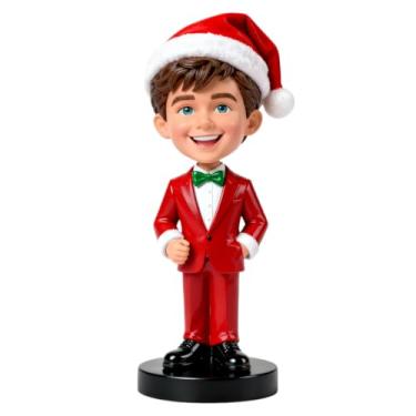 Imagem de Elfo de Natal personalizado bobblehead de um elfo em um chapéu festivo de Papai Noel/segurando um presente