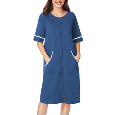 Imagem de Casaco feminino Robe Ekouaer com zíper, manga curta, azul marinho