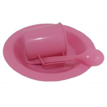 Imagem de Kit Merenda Escolar Prato Colher Caneca plástica Rosa - 12 pçs - Safir