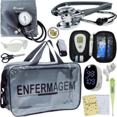 Imagem de Kit Bolsa Transparente Aparelho de Pressão Aneroide Medidor de Glicose
