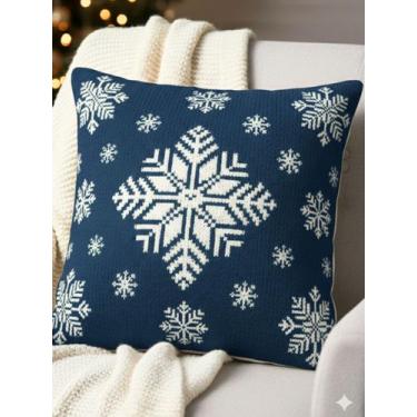 Imagem de Capa de Almofada Tricô Decorativa Natal - Carlan, Floco Azul