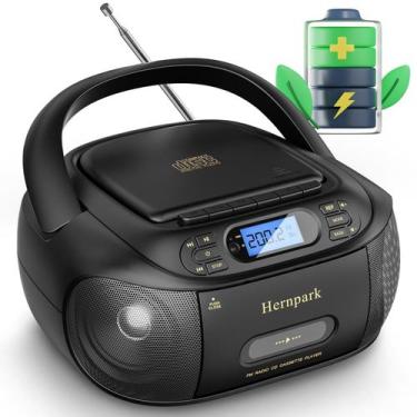 Imagem de Leitor de cassetes de CD Combo Hernpark Recarregável Boombox Bluetooth