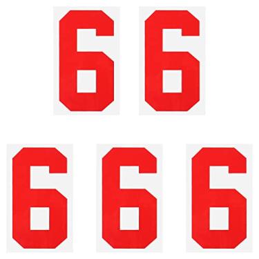Imagem de Iron on Número 6 Transferência de Calor 20 cm Vermelho Número Único para Uniforme de Equipe, Camiseta Esportiva, Futebol, Basquete, Beisebol, Pacote com 5