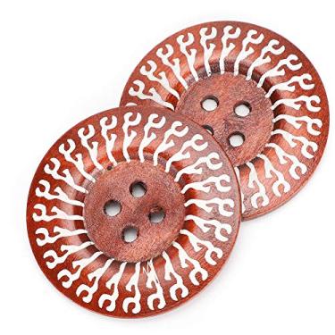 Imagem de ZJchao Botões para Artesanato, 20 Peças de Botões de 6 Cm para Roupas de Costura de Madeira Com Padrão Misto Design de 4 Furos Com Estampa Vintage para Suéter, Decoração de Sobretudo e Artesanato DIY