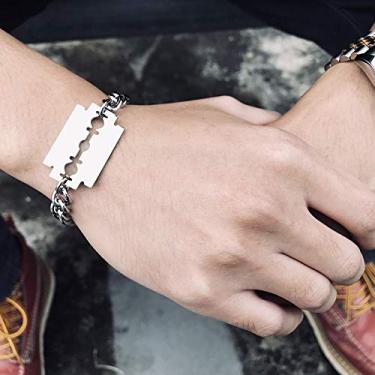 Imagem de Pulseira masculina de aço inoxidável, design de lâmina punk, corrente de prata, joia moderna, presente para aniversário, festa de aniversário