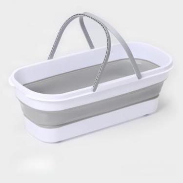 Imagem de Balde Retratil, Balde Dobrável Retrátil Flexível Retangular Silicone Multiuso com 4 Rodinha